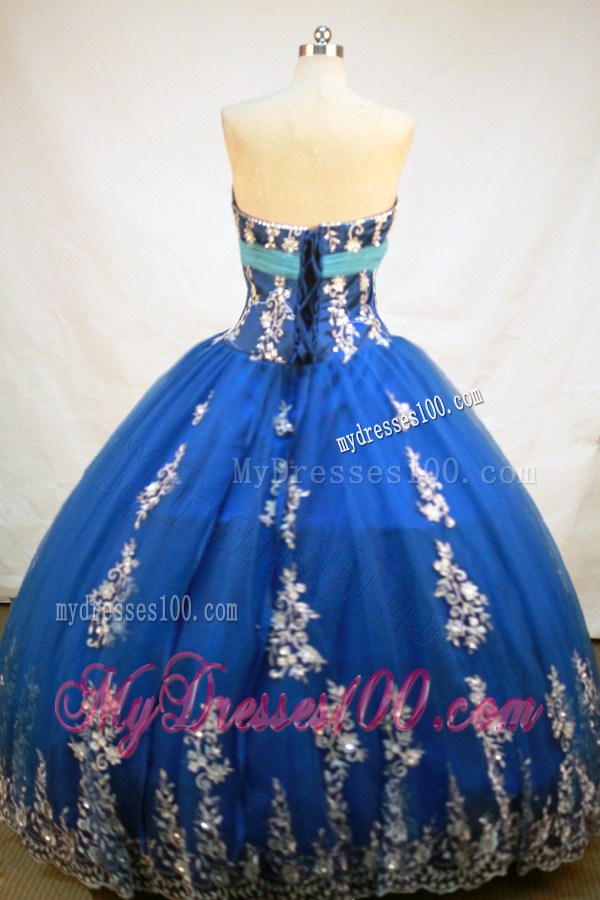 Strapless Appliques Decorated Organza Quinceanera Dresses in Two-Tone Blue